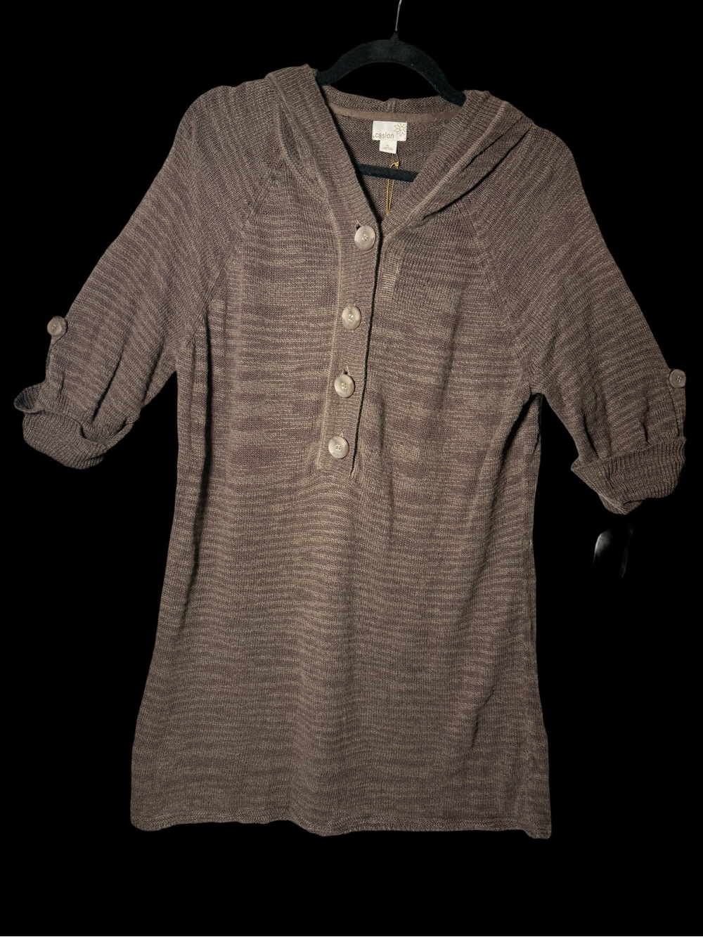 Caslon Taupe-Brown Hooded Henley Tunic